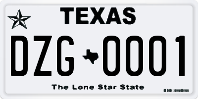 TX license plate DZG0001