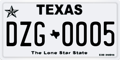 TX license plate DZG0005