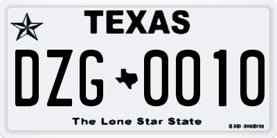 TX license plate DZG0010