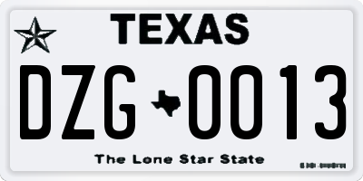 TX license plate DZG0013