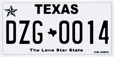 TX license plate DZG0014