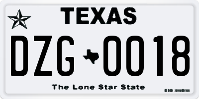TX license plate DZG0018