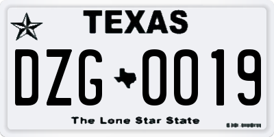 TX license plate DZG0019