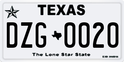 TX license plate DZG0020