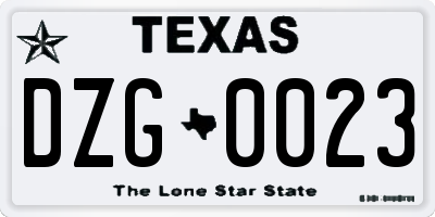 TX license plate DZG0023