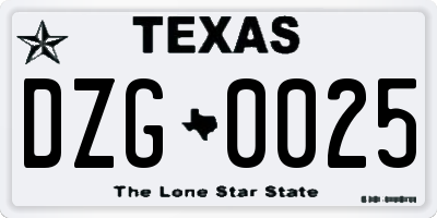 TX license plate DZG0025