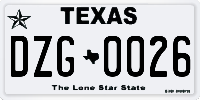 TX license plate DZG0026