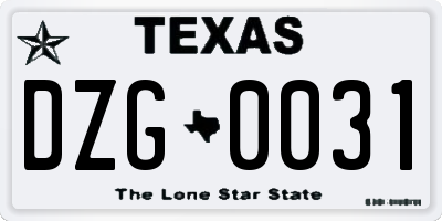 TX license plate DZG0031