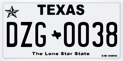 TX license plate DZG0038
