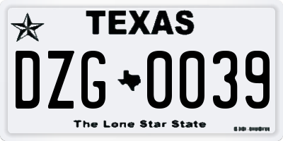 TX license plate DZG0039