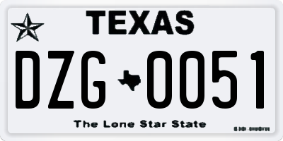 TX license plate DZG0051