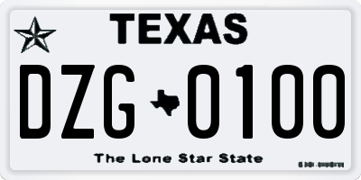 TX license plate DZG0100