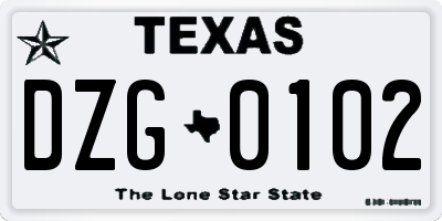 TX license plate DZG0102