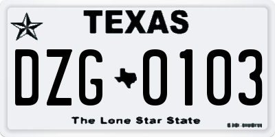 TX license plate DZG0103