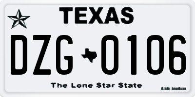 TX license plate DZG0106