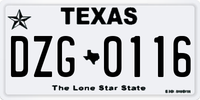 TX license plate DZG0116
