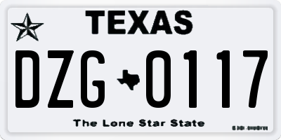 TX license plate DZG0117