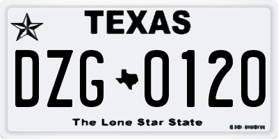 TX license plate DZG0120