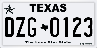 TX license plate DZG0123