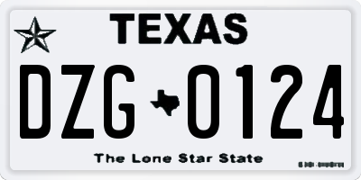 TX license plate DZG0124
