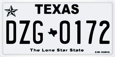 TX license plate DZG0172