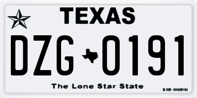 TX license plate DZG0191