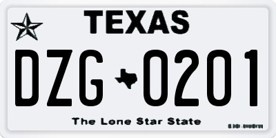 TX license plate DZG0201