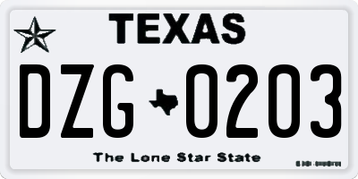 TX license plate DZG0203