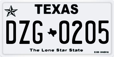 TX license plate DZG0205