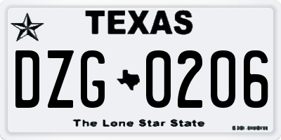 TX license plate DZG0206