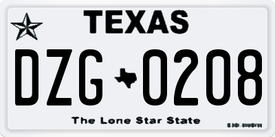 TX license plate DZG0208