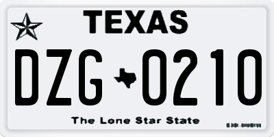 TX license plate DZG0210
