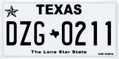 TX license plate DZG0211