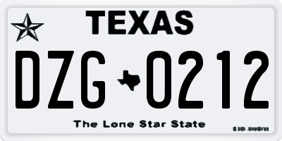 TX license plate DZG0212