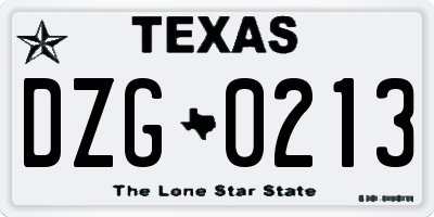 TX license plate DZG0213