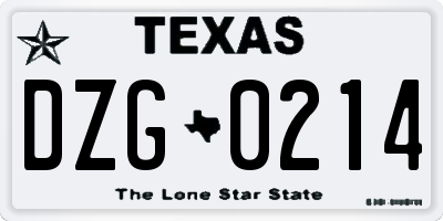 TX license plate DZG0214