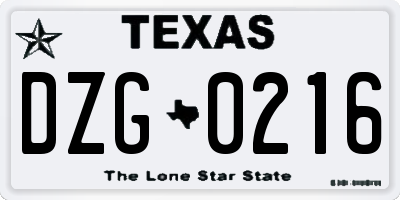 TX license plate DZG0216