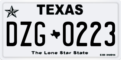 TX license plate DZG0223