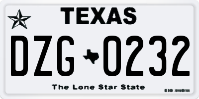 TX license plate DZG0232
