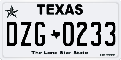 TX license plate DZG0233