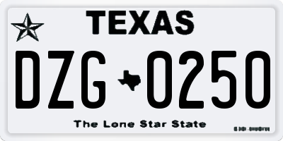 TX license plate DZG0250