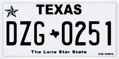 TX license plate DZG0251