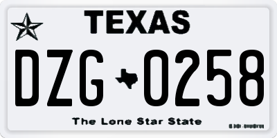 TX license plate DZG0258