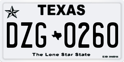TX license plate DZG0260