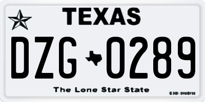 TX license plate DZG0289