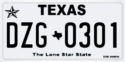 TX license plate DZG0301