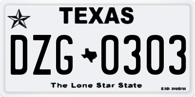 TX license plate DZG0303