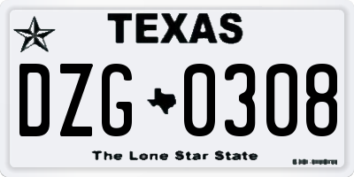 TX license plate DZG0308