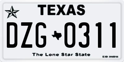 TX license plate DZG0311