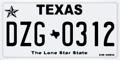 TX license plate DZG0312